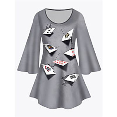 Women's Plus Size Tops Tunic Print Graphic Large Size Crewneck 34 Length Sleeve Basic Big Size XL XXL 3XL 4XL 5XL Gray Lightinthebox