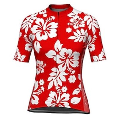 21Grams Women's Cycling Jersey Short Sleeve Bike Top with 3 Rear Pockets Mountain Bike MTB Road Bike Cycling Breathable Quick Dry Moisture Wicking Reflective Strips Red Floral Botanical Polyester Lightinthebox
