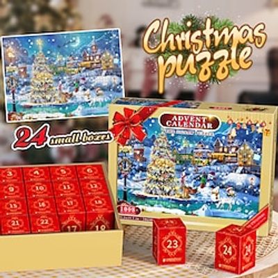 Advent Calendar 2023 Christmas Jigsaw Puzzles Xmas Snowy Night Puzzle 24 Parts 1008 Pieces Puzzles for Adults Teens Kids Jigsaw Puzzles, Christmas Puzzles Xmas Gift miniinthebox