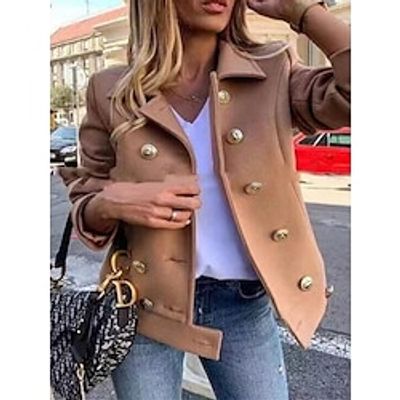 Women's Casual Jacket Button Down Spring Jacket Heated Jacket Outerwear Long Sleeve Fall Navy S Lightinthebox