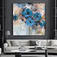 Handmade Oil Painting Canvas Wall Art Decoration Modern Abstract Blue Rose Flower for Home Decor Rolled Frameless Unstretched Painting Lightinthebox