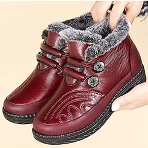 Women's Boots Snow Boots Soft Shoes Comfort Shoes Outdoor Daily Booties Ankle Boots Flat Heel Round Toe Plush Comfort Minimalism PU Buckle Solid Color Black Red miniinthebox