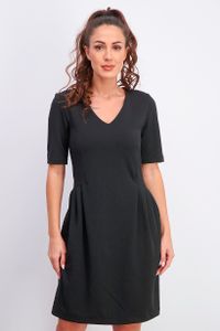 Womens V-neck Short Sleeve Plain Fit & Flare Dress  Black