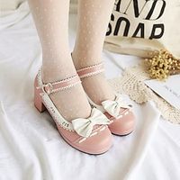 Women's Lolita Shoes Lolita Daily Bowknot Chunky Heel Round Toe PU Leather Ankle Strap Color Block Black Rosy Pink Light Blue miniinthebox - thumbnail