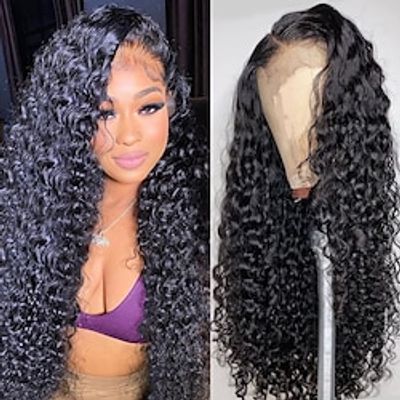 Deep Wave Lace Front Wigs Human Hair 180% Density 4X4 Transparent Lace Closure Wigs for Black Women Wet and Wavy Lace Frontal Wigs Glueless Wigs Pre Plucked with Baby Hair Natural Color Lightinthebox