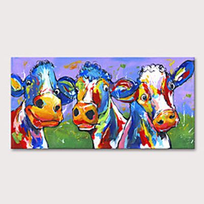 Oil Painting Handmade Hand Painted Wall Art Pop Art Modern Animal Cow Ox Home Decoration Décor Stretched Frame Ready to Hang Lightinthebox