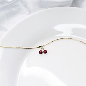 yongcheng s925 sterling silver lovely fresh cherry pendant necklace female sweet girly clavicle chain niche temperament Lightinthebox