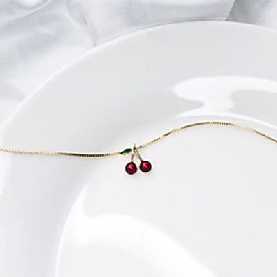 yongcheng s925 sterling silver lovely fresh cherry pendant necklace female sweet girly clavicle chain niche temperament Lightinthebox