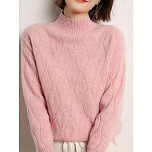 Women's Turtleneck Pullover Sweater Jumper Casual Sweater Ribbed Knit Polyester Knitted Fall Winter Regular Outdoor Daily Going out Stylish Casual Soft Long Sleeve Pure Color Black White Pink M L XL Lightinthebox