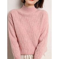 Women's Turtleneck Pullover Sweater Jumper Casual Sweater Ribbed Knit Polyester Knitted Fall Winter Regular Outdoor Daily Going out Stylish Casual Soft Long Sleeve Pure Color Black White Pink M L XL Lightinthebox - thumbnail