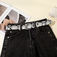 Women's Belt PU Black And White Waist Belt Daily Holiday Color Block Lightinthebox - thumbnail