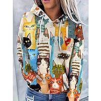 Animal Cat Hoodie Cartoon Manga Anime Front Pocket Graphic Hoodie For Men's Women's Unisex Adults' 3D Print 100% Polyester Party Casual Daily miniinthebox