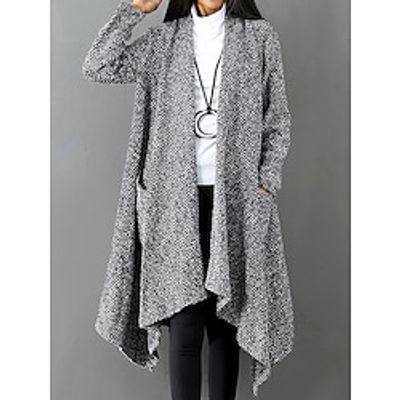 Women's Cloak / Capes Long Coat Winter Coat Open Front Cardigan Fall Oversized Trench Coat Maxi Coat Stylish Classic Casual Jacket Long Sleeve Gradient Oversize Black Light Grey miniinthebox