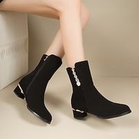 Women's Boots Combat Boots Party Daily Mid Calf Boots Winter Rhinestone Chunky Heel Round Toe Fashion Luxurious Elegant Faux Suede Zipper Black Lightinthebox - thumbnail