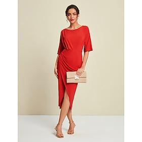 Elegant Party Shirred Solid Half Sleeve Midi Dress