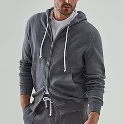 Men's Hoodie Zip Up Hoodies Outerwear Dark Gray Hooded Plain Sports  Outdoor Daily Holiday Streetwear Cool Casual Spring   Fall Clothing Apparel Hoodies Sweatshirts  miniinthebox