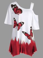 Butterfly Printed Off Shoulder T-shirts