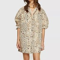 Women's Tunic Leopard Daily Weekend Tunic Blouse Shirt Long Sleeve Button Print Shirt Collar Casual Streetwear Green Khaki S / 3D Print miniinthebox - thumbnail