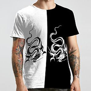 Men's Unisex Tee T shirt 3D Print Dragon Graphic Prints Plus Size Print Short Sleeve Casual Tops Basic Designer Big and Tall Black / White miniinthebox