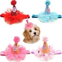 Dog Birthday Hat Mesh Shiny Party Hat Pet Princess Hat Pet Jewelry miniinthebox - thumbnail