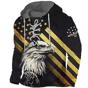 Men's Pullover Hoodie Sweatshirt Pullover Black Hooded Graphic Prints Eagle National Flag Lace up Print Casual Daily Sports 3D Print Basic Streetwear Designer Spring   Fall Clothing Apparel Hoodies Lightinthebox