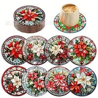 Christmas Diamond Coasters Round with Holder 5D DIY Christmas Candy Diamond Art Coasters Acrylic Round Cup Coaster with Cork Pads for Drinks Diamond Arts Kits for Christmas Gift Lightinthebox - thumbnail