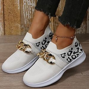 Women's Sneakers Flyknit Shoes Daily Indoor Wedge Heel Round Toe Casual Walking Shoes Tissage Volant Loafer Leopard Black White Light Red Lightinthebox