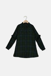 Girls Checkered With Beads Shirt  Green Combo