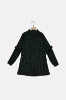 Girls Checkered With Beads Shirt  Green Combo - thumbnail