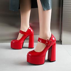 Women's Heels Mary Jane Party Club Buckle Chunky Heel Round Toe Fashion Minimalism Microbial Leather Patent Leather Ankle Strap Black White Red Lightinthebox