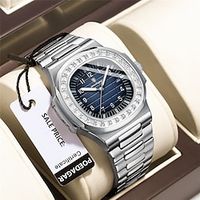 POEDAGAR Men Quartz Watch Fashion Bling Rhinestone Business Luminous Calendar Waterproof Stainless Steel Strap Watch Lightinthebox