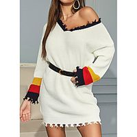 Women's A Line Dress Short Mini Dress White Long Sleeve Solid Color Spring Summer Casual 2021 S M L XL Lightinthebox - thumbnail