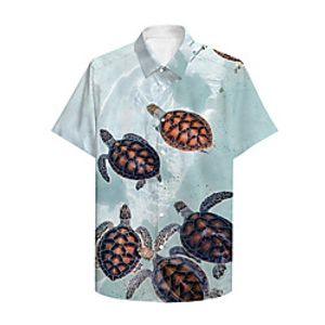 Men's Shirt 3D Print Tortoise Animal Plus Size 3D Print Button-Down Short Sleeve Casual Tops Casual Fashion Breathable Comfortable Light Green Lightinthebox