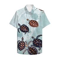 Men's Shirt 3D Print Tortoise Animal Plus Size 3D Print Button-Down Short Sleeve Casual Tops Casual Fashion Breathable Comfortable Light Green Lightinthebox - thumbnail