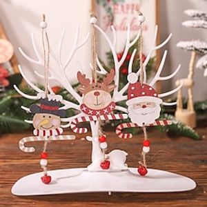 Christmas Wooden Doll Pendant Cartoon Santa Claus Candy Cane Hanging Bell Hanging Ornament. miniinthebox