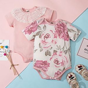 Baby Girls' Basic Floral Print Short Sleeves Romper White Blushing Pink miniinthebox