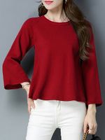 Casual Solid Long Sleeve O-Neck Knit Sweater