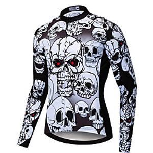 21Grams Men's Long Sleeve Cycling Jersey Spandex BlackWhite Skull Bike Top Mountain Bike MTB Road Bike Cycling Quick Dry Moisture Wicking Sports Clothing Apparel  Stretchy  Athleisure Lightinthebox