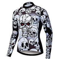 21Grams Men's Long Sleeve Cycling Jersey Spandex BlackWhite Skull Bike Top Mountain Bike MTB Road Bike Cycling Quick Dry Moisture Wicking Sports Clothing Apparel  Stretchy  Athleisure Lightinthebox - thumbnail