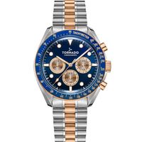 Tornado Men's Chronograph Display Watch And Polished Brushed Five Arched Links High Quality Solid Stainless Steel Bracelet Strap Two Tone, Gold - T22103-KBKN