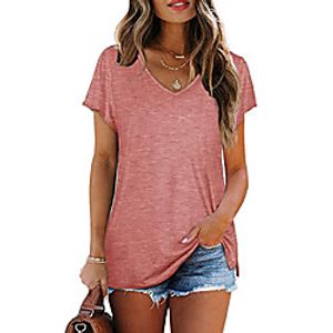 Women's T shirt Plain V Neck Tops Cotton Basic Basic Top White Black Wine miniinthebox