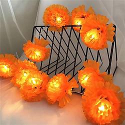 10LED Orange Marigold Garland String Lights for Day of The Dead Decorations Total 1.5M10LED/3M20LED Marigold Flowers Garlands with Lights Wedding Party Home Decor (Battery Operated) Lightinthebox