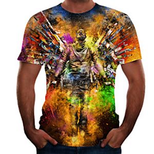 Men's T shirt 3D Print 3D Rivet Mesh Short Sleeve Casual Tops Sportswear Sports Yellow Green Rainbow miniinthebox