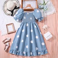 Kids Casual Dress for Girls Clothes Summer Children Fashion Dot Print Blue Short Sleeve Princess Long Dress Lightinthebox