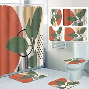 4 Pcs Shower Curtain Set Bathroom Sets Modern Home Bathroom Decor with Bath Mat U Shape and Toilet Lid Cover Mat and 12 Hooks Lightinthebox