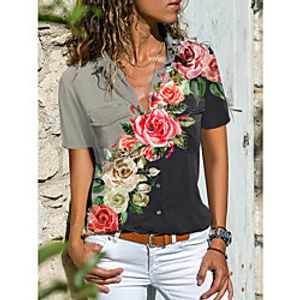 Women's Floral Theme Blouse Shirt Floral Graphic Color Block Button Print Shirt Collar Tops Casual Streetwear Basic Top Khaki Gray miniinthebox
