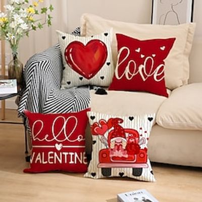 Valentine's Day Decorative Toss Pillows Cover 4PC Soft Square Cushion Case Pillowcase for Bedroom Livingroom Sofa Couch Chair Gnome Heart Couple Car Lightinthebox