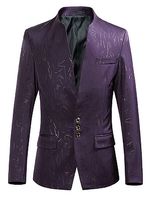 Designed Collarless Flap Pocket Printed Men Blazer - thumbnail