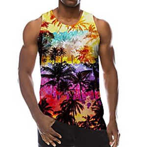 Men's Tank Top Undershirt 3D Print Tree 3D Print Sleeveless Daily Tops Casual Beach Rainbow miniinthebox