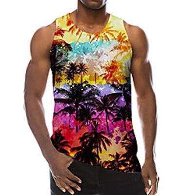 Men's Tank Top Undershirt 3D Print Tree 3D Print Sleeveless Daily Tops Casual Beach Rainbow miniinthebox